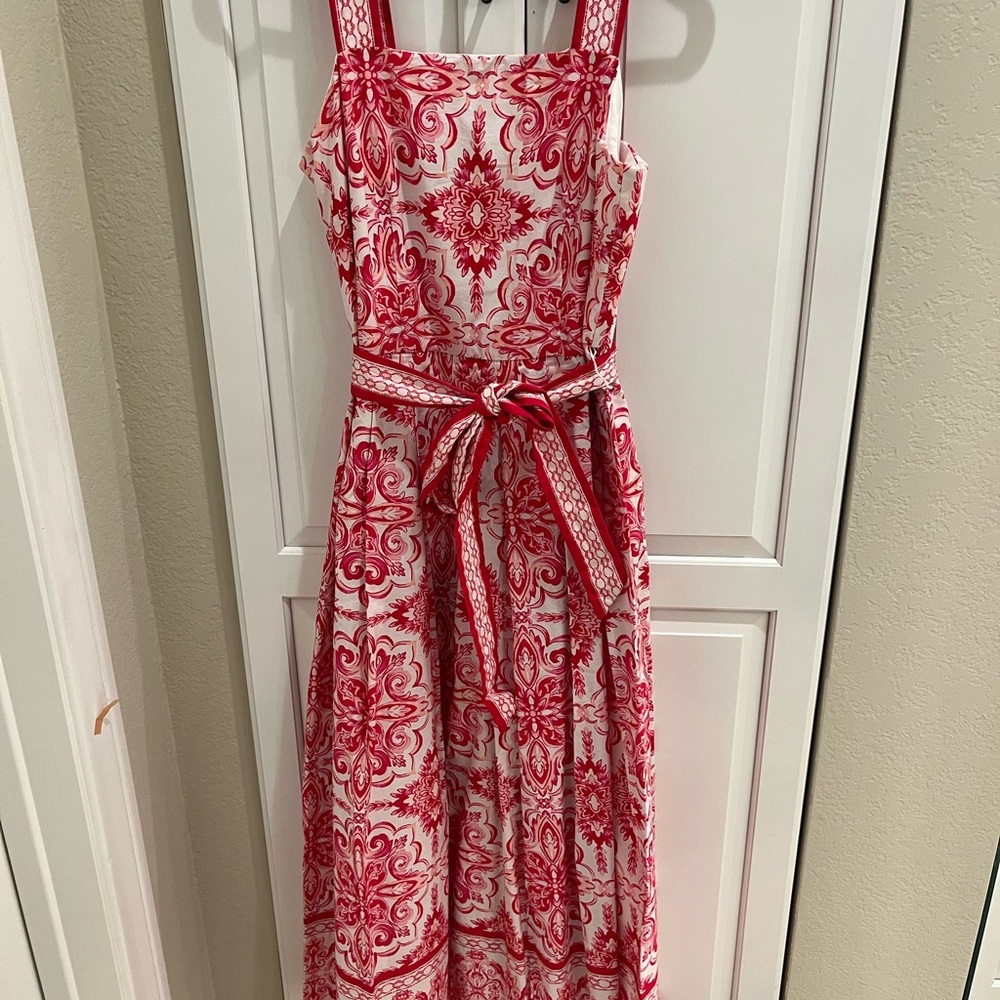 Talbots Pink and White Patterned Paisley Midi Dress